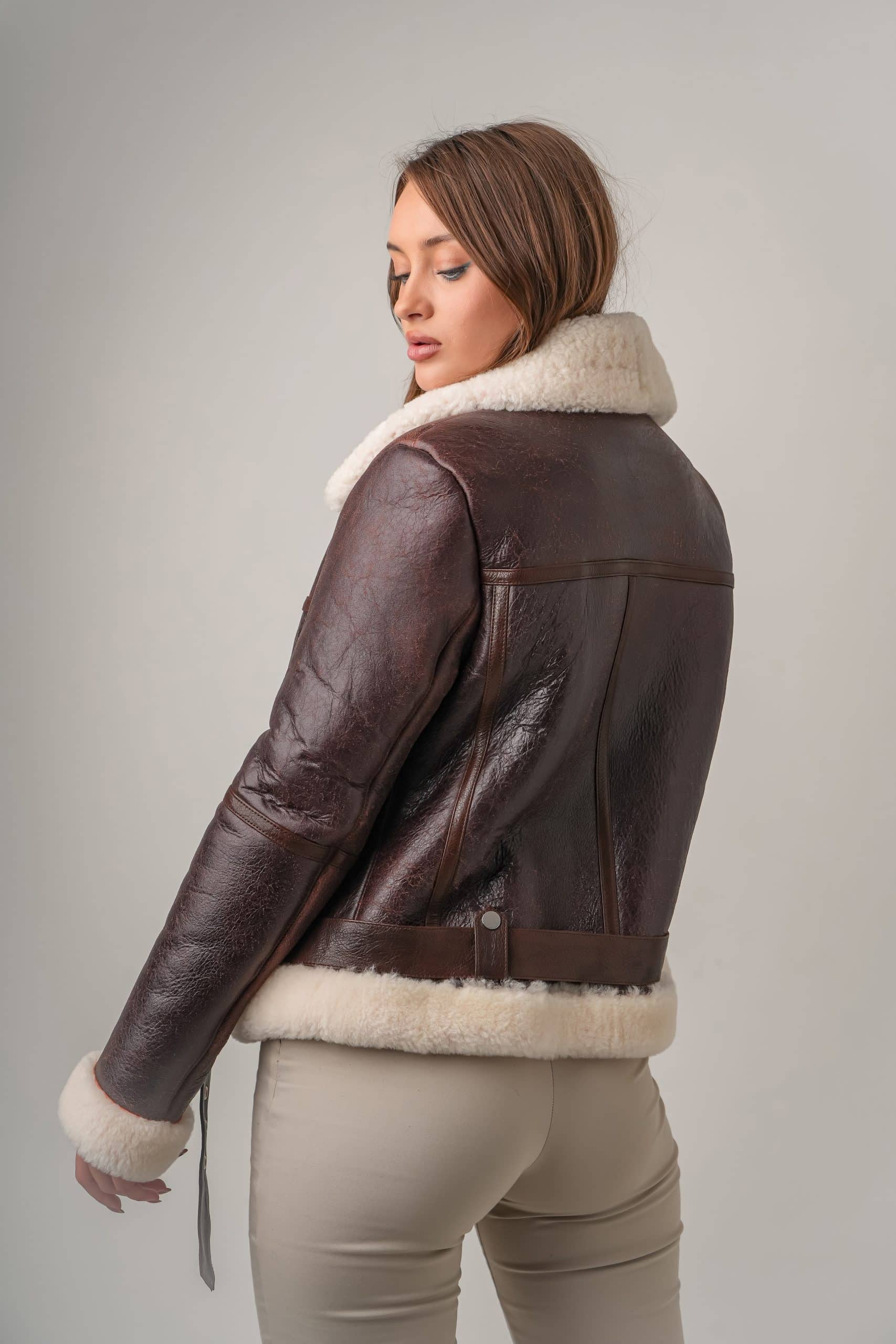 KB-936 Brown White Wool Curly Shearling Pilot